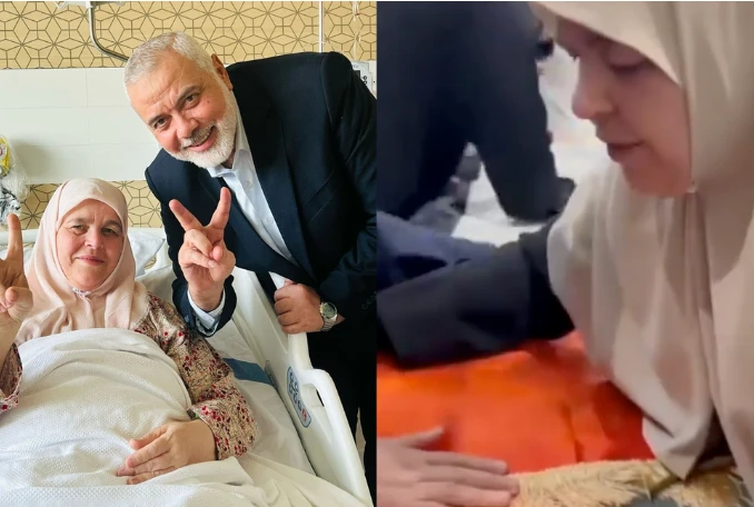 Widow of martyr Haniyeh welcomes husband’s body with unwavering fortitude