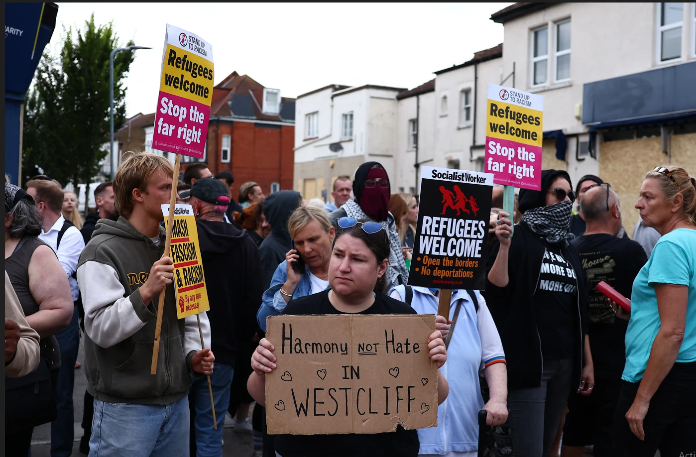 Thousands of anti-racism protesters rally after UK riots