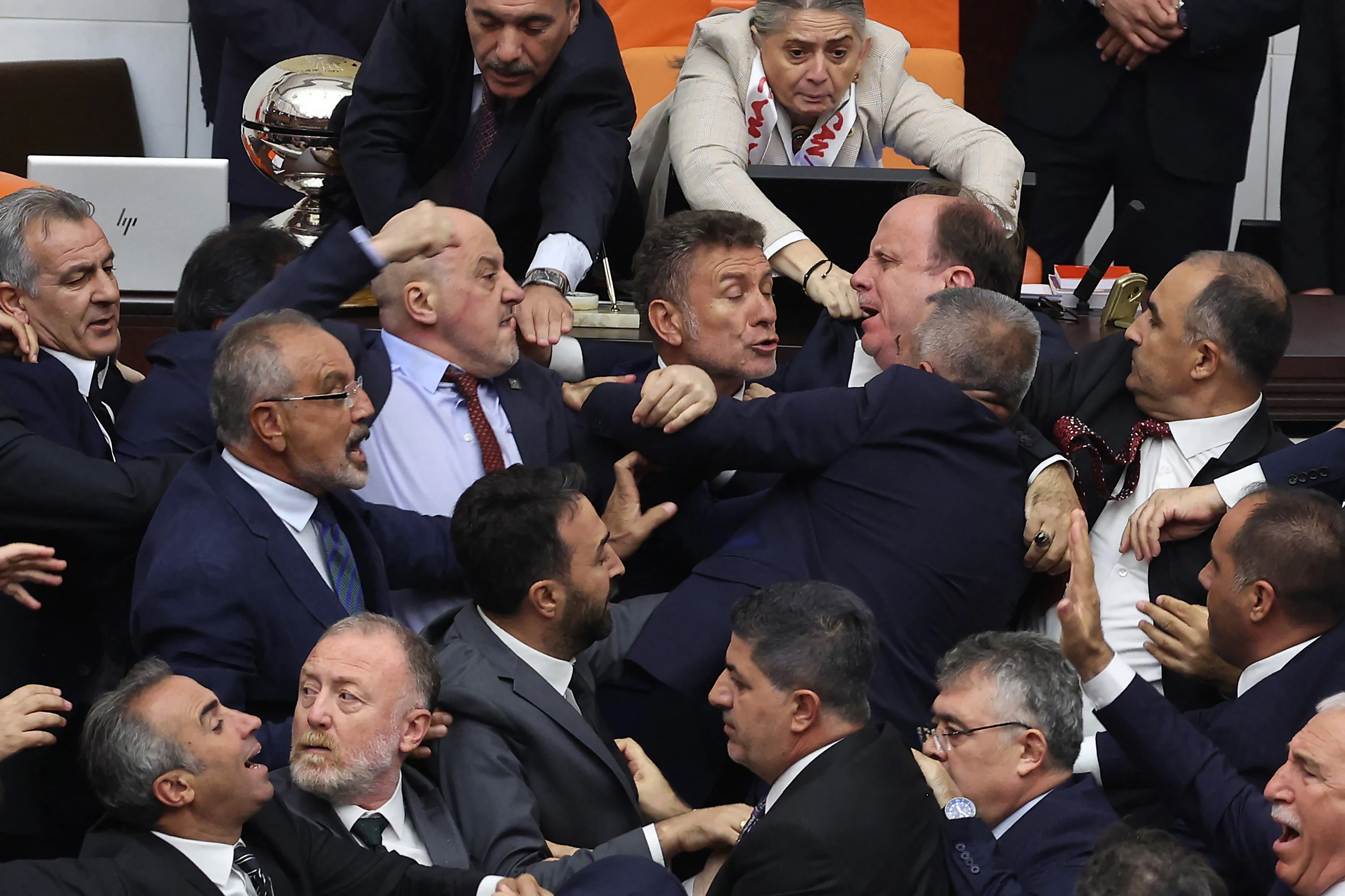 Brawl in Turkish parliament over ousted MP