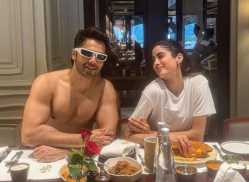 Naughty Varun Dhawan goes SHIRTLESS with Janhvi Kapoor at breakfast table