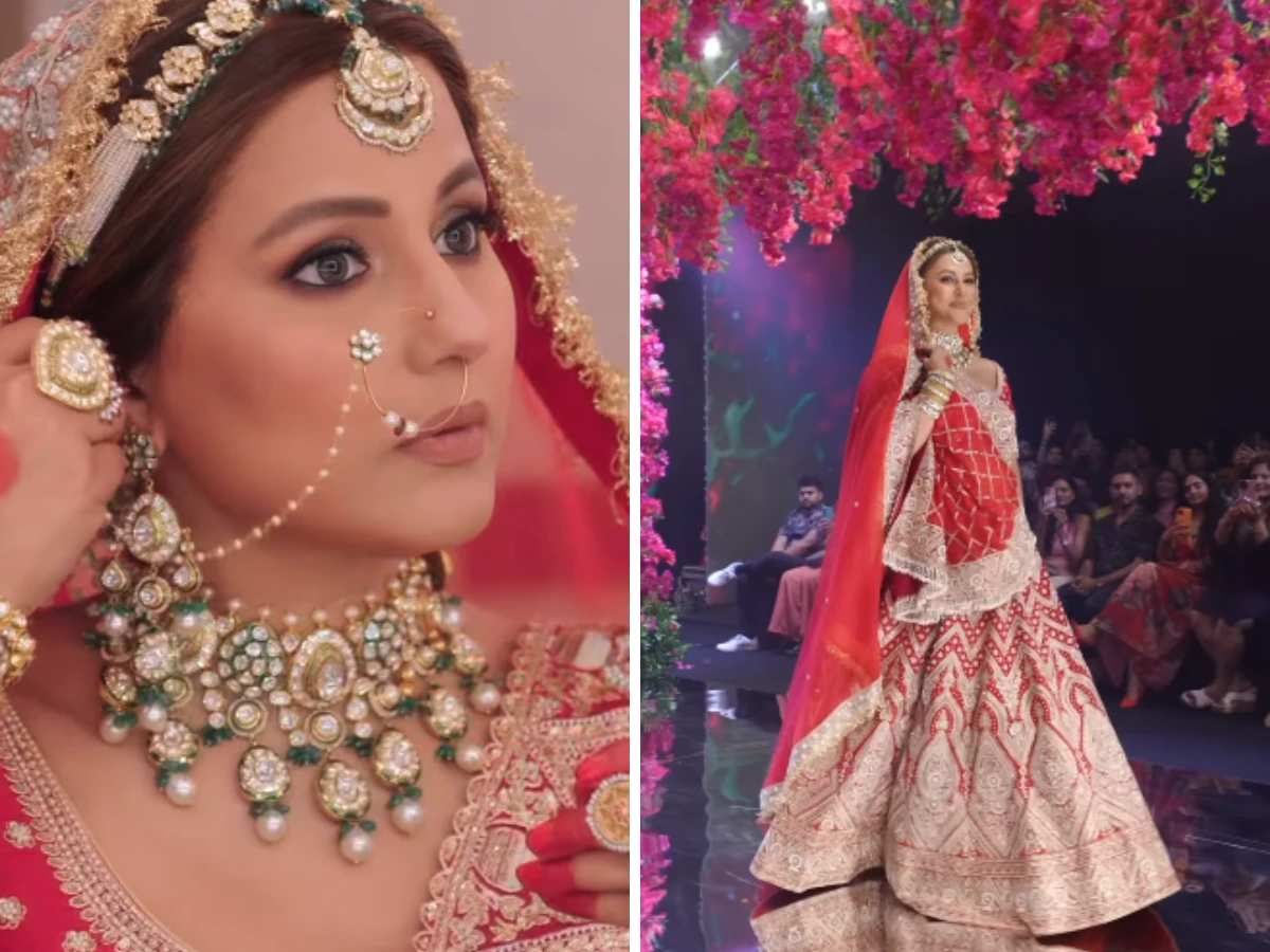 Indian actress Hina Khan, battling cancer, walks the ramp in bridal attire