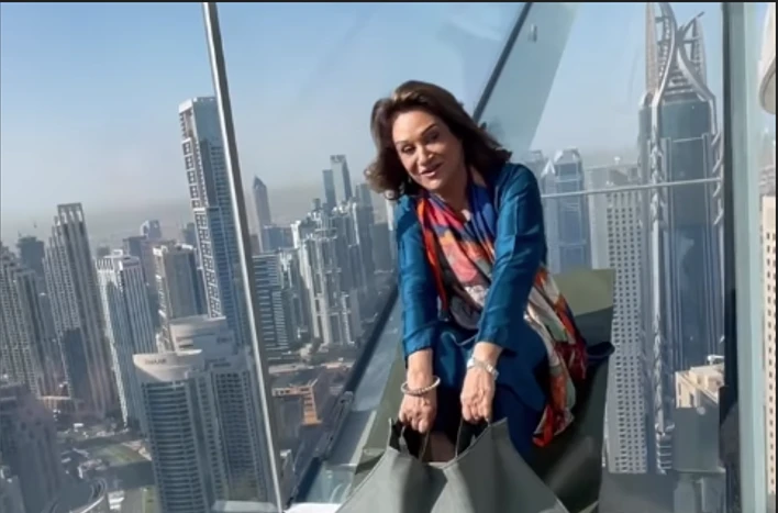 Fans amused by Bushra Ansari’s exhilarating glass slide escapade in Dubai