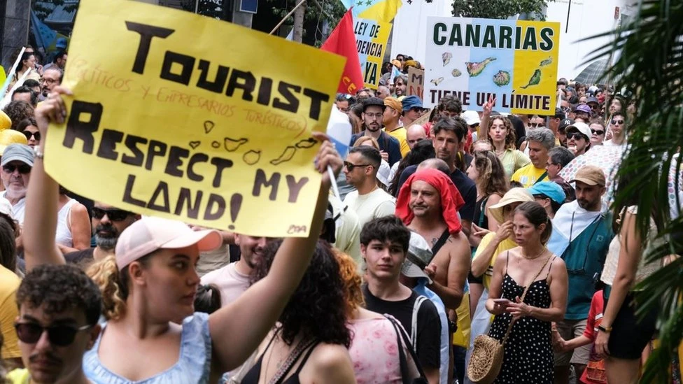 Thousands march in Spain’s Canary Islands against over-tourism