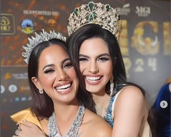 Pakistani Roma Micheal, Indian Rachel Gupta's friendly moments at beauty pageant