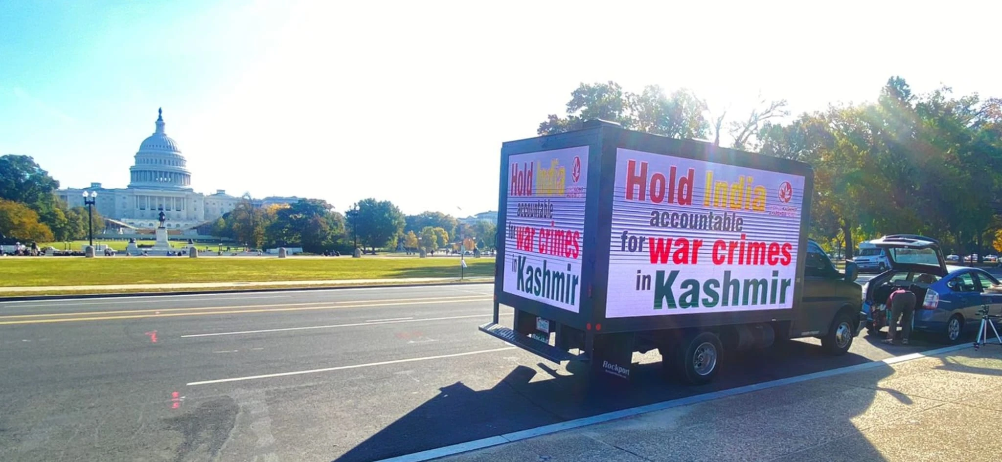 Digital trucks in Washington flash messages: Hold India Accountable for War Crimes in Kashmir