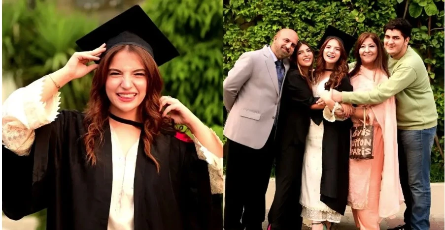 Dananeer Mobeen beams with happiness while celebrating graduation with family