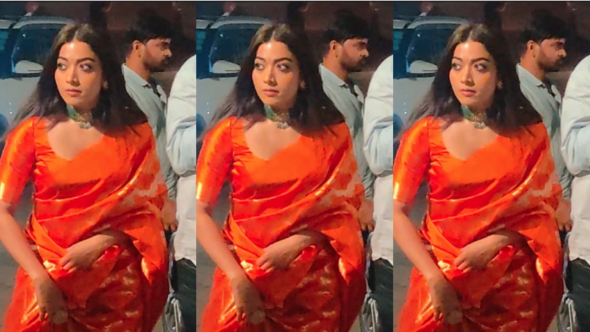 Rashmika Mandanna radiates charm & elegance in bright orange silk saree