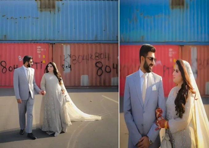 PTI protest: couple poses for wedding shoot in front of containers goes viral