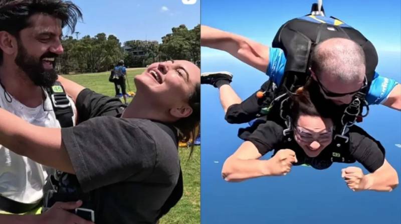 Sonakshi and Zaheer's spine chilling skydiving session on 2nd engagement anniversary 