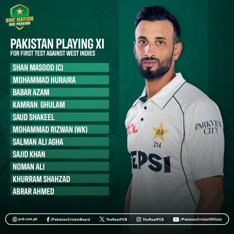 Huraira to debut as Pakistan name spin-loaded playing XI for first West Indies Test